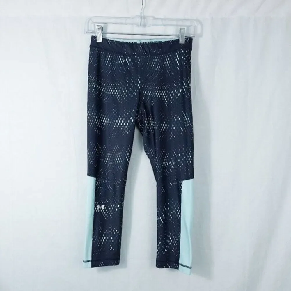 Under Armour HeatGear Cropped Leggings Womens Medium Compression Blue Athletic‎